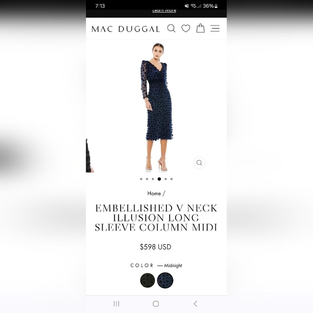 NWT: Mac DuggalEmbellished Mesh Overlay Dress in Midnight color,  size 16